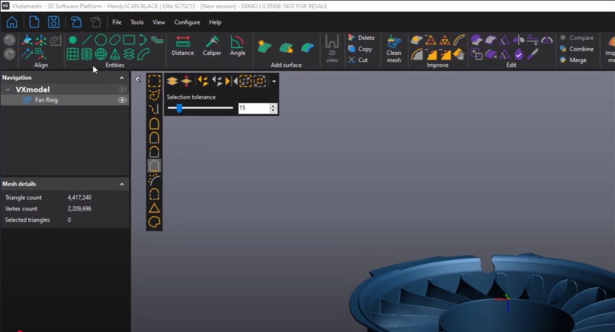 Creaform VXmodel: interface