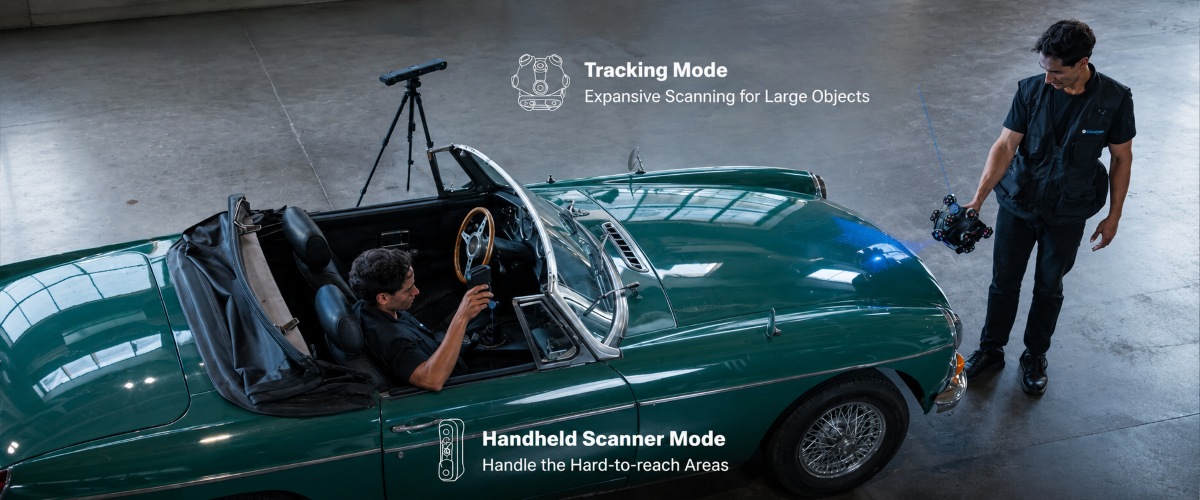 SHINING 3D EinScan Trak Tracking Mode and Handheld Scanner Mode for vehicle scanning