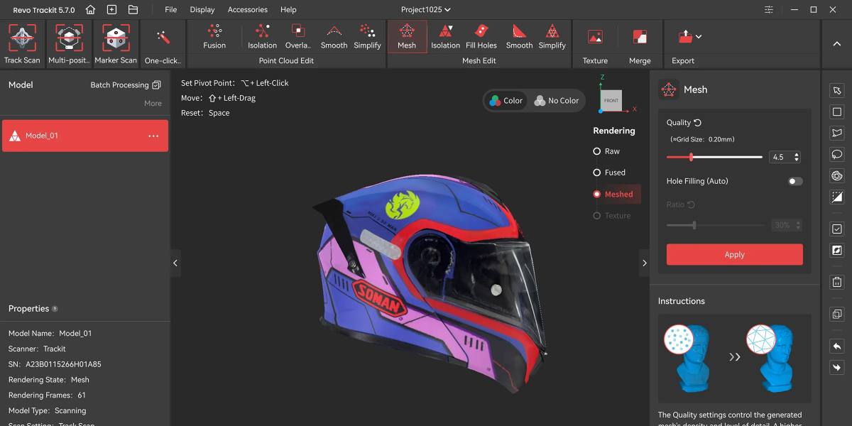 Color texture scanning with Revopoint Trackit optical scanner