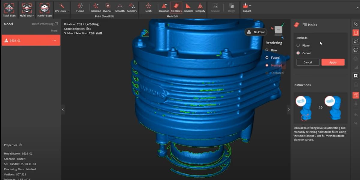 Minimal post-processing after Revopoint Trackit Optical Tracking scanning