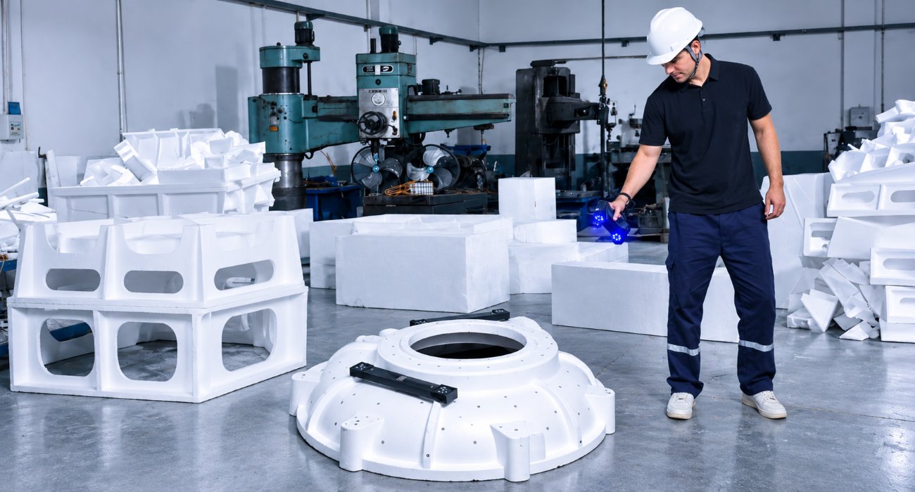 SHINING 3D FreeScan Combo+ Wireless сканування великої деталі у виробничому приміщенні